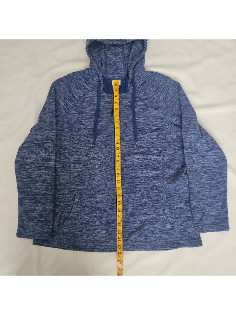 Green Tea Blue Heathered Full Zip Front Drawstring Hoodie Sweater Women's XL - Picture 6 of 10